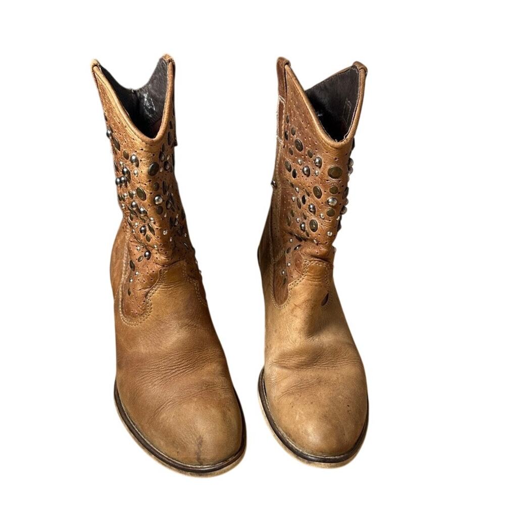 Steve Madden Studded Brown Leather Boho Western Cowboy Boots, Size 7, Pre Loved - Picture 4 of 10
